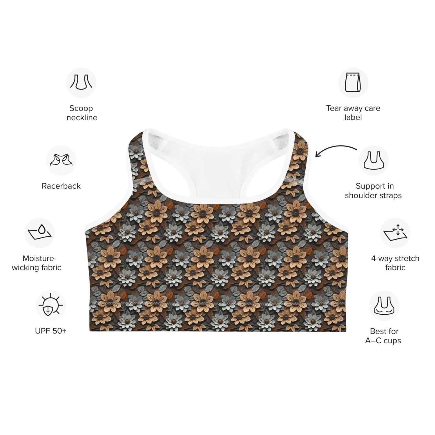 Floral All-Over Print Stylish Sports Bra – Comfortable & Trendy Activewear for Every Workout