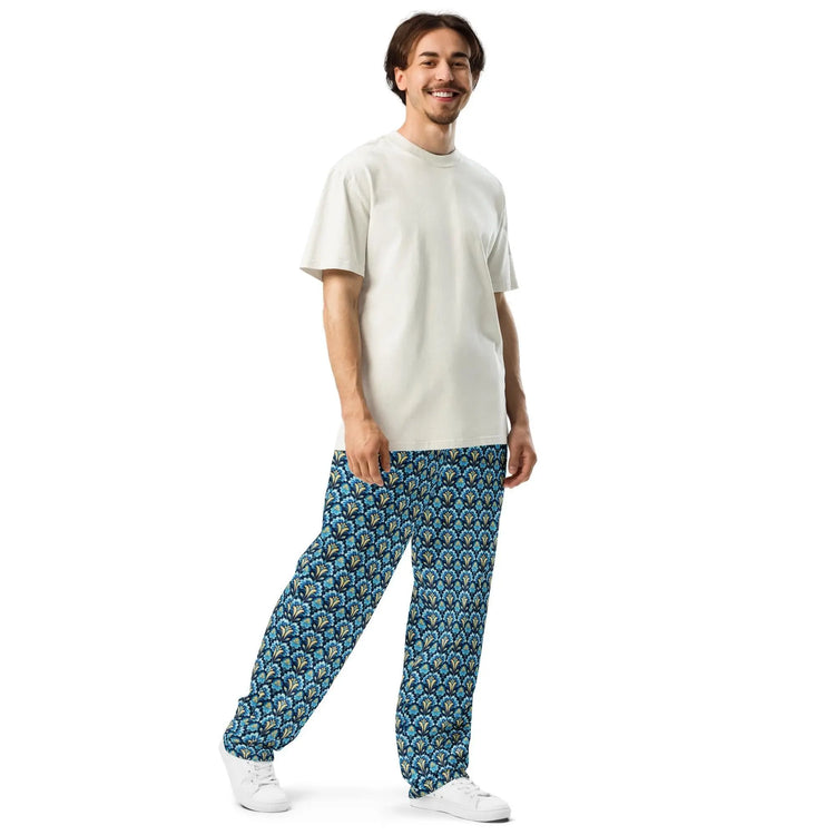 Colorful All-Over Print Uni-Sex Wide-Leg Joggers – Stylish & Comfortable Casual Loungers for Everyday Wear