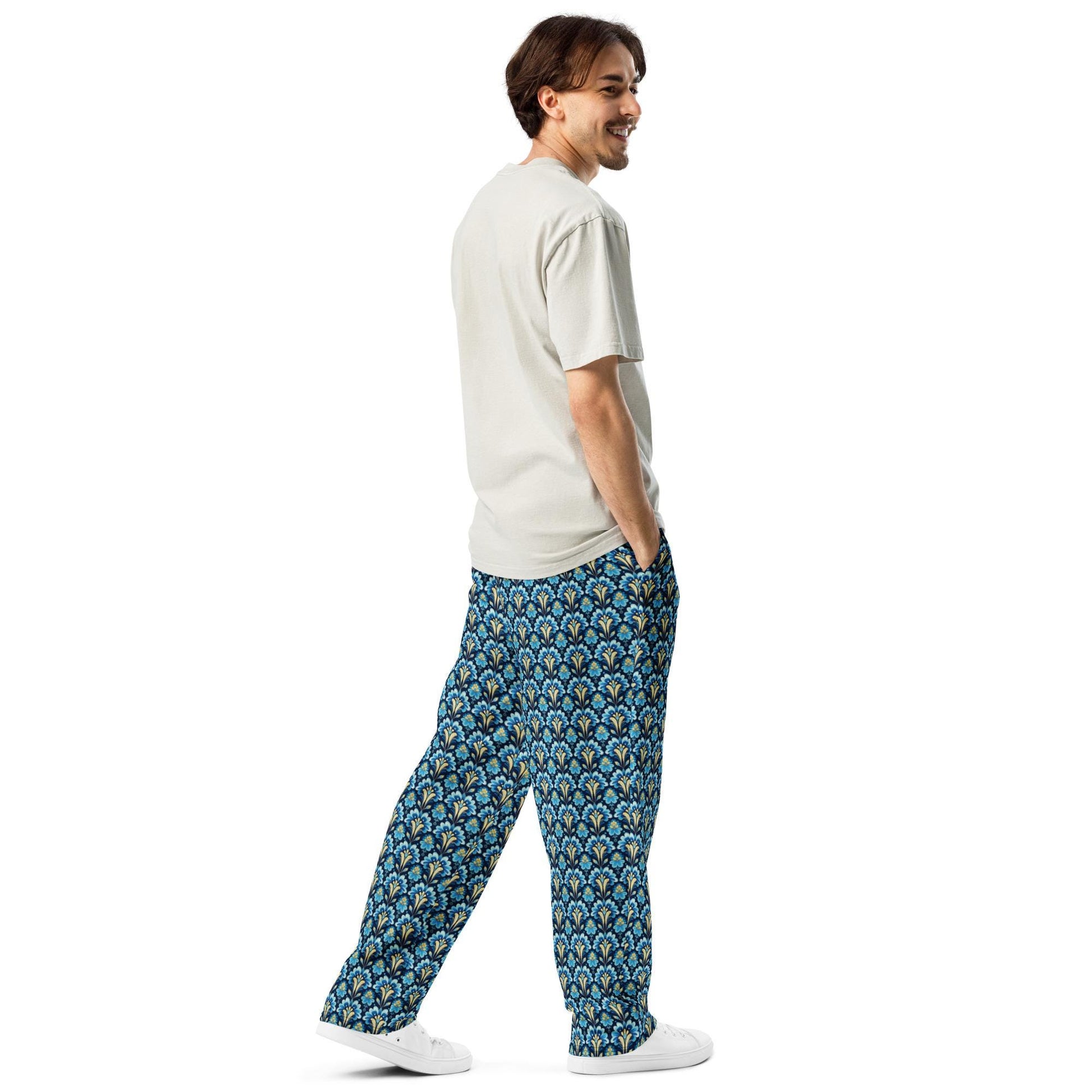 Colorful All-Over Print Uni-Sex Wide-Leg Joggers – Stylish & Comfortable Casual Loungers for Everyday Wear
