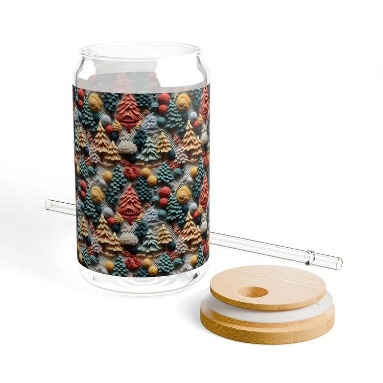 Festive Sipper Glass, 16oz | Holiday Drinkware, Eco-Friendly Mug, Gift for Christmas, Winter Decor, Straw Included The Aurora Touch