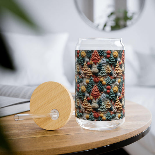 Festive Sipper Glass, 16oz | Holiday Drinkware, Eco-Friendly Mug, Gift for Christmas, Winter Decor, Straw Included