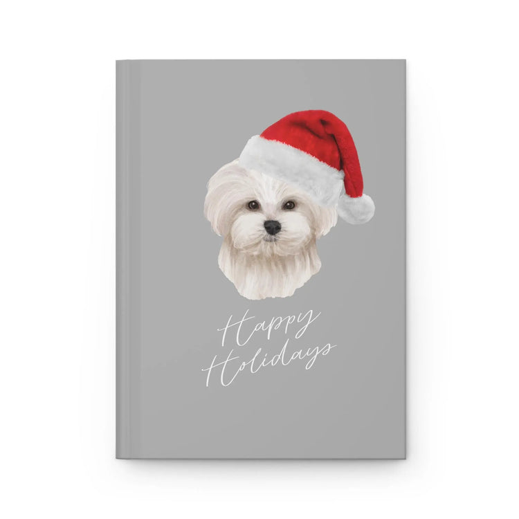 Holiday Hardcover Journal Matte - Santa Maltese Puppy, Classy Designer Gift for Student, Xmas Daily Journal The Aurora Touch