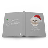 Holiday Hardcover Journal Matte - Santa Maltese Puppy, Classy Designer Gift for Student, Xmas Daily Journal The Aurora Touch