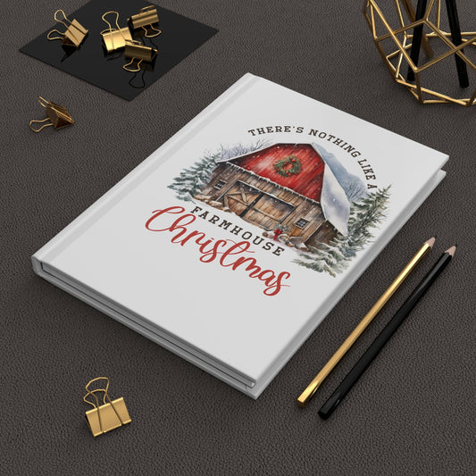 Farmhouse Xmas Hardcover Journal Matte, Holiday Notebook, Daily Writer's Journal, Recipe Book, Gift for Teacher, Xmas Gift