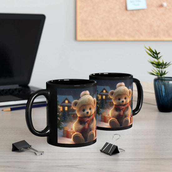Adorable Holiday Bear 11oz Black Coffee Mug - Best Gift for Christmas, Housewarming, or Gift Exchange The Aurora Touch