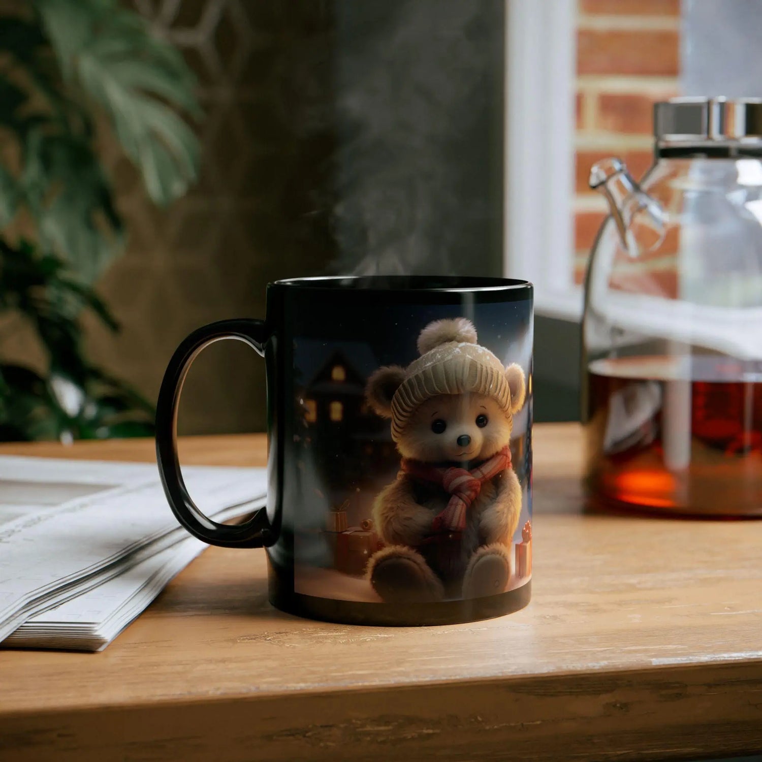 Adorable Holiday Bear 11oz Black Coffee Mug - Best Gift for Christmas, Housewarming, or Gift Exchange The Aurora Touch