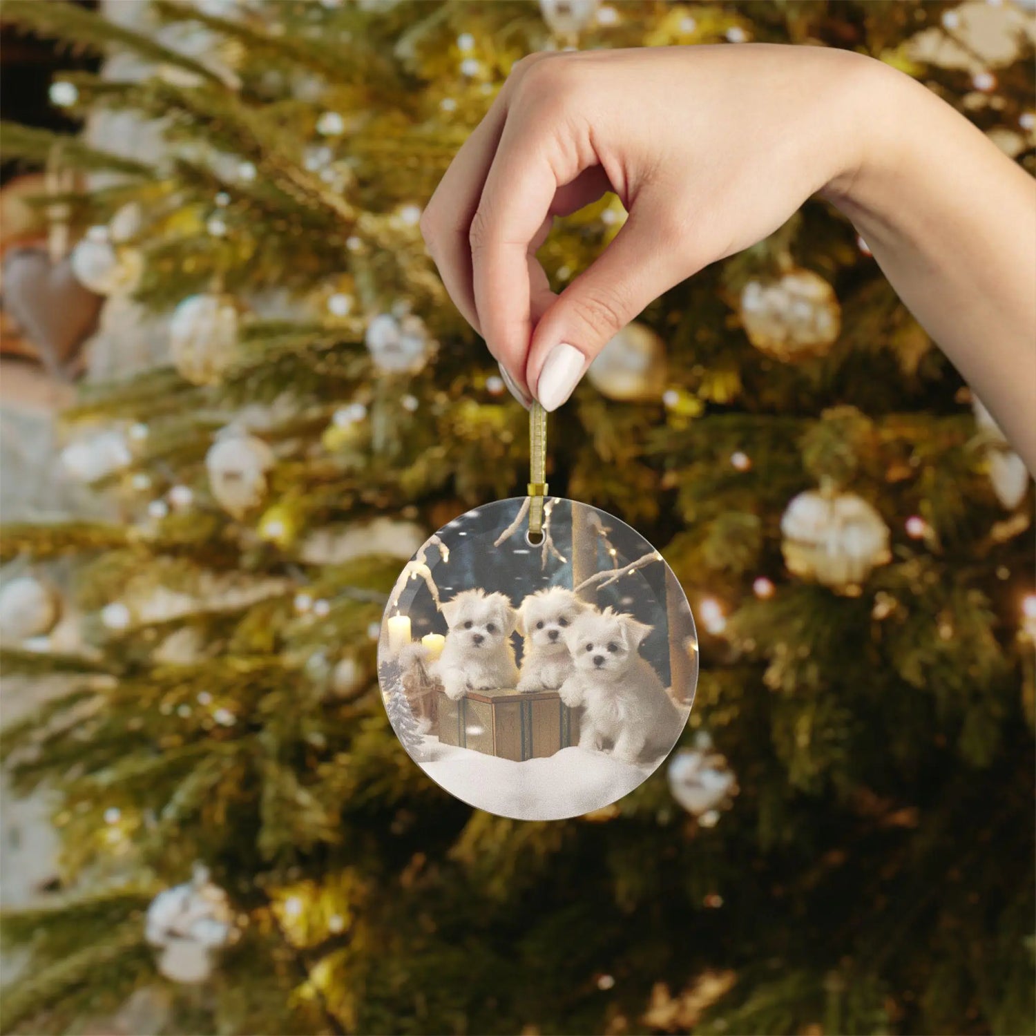 Glass Ornaments - Maltese Puppy Dog Lover Holiday Tree Decoration Home Decor Christmas Designs, Gift for Pet Lovers, Cute Dog Ornament, The Aurora Touch
