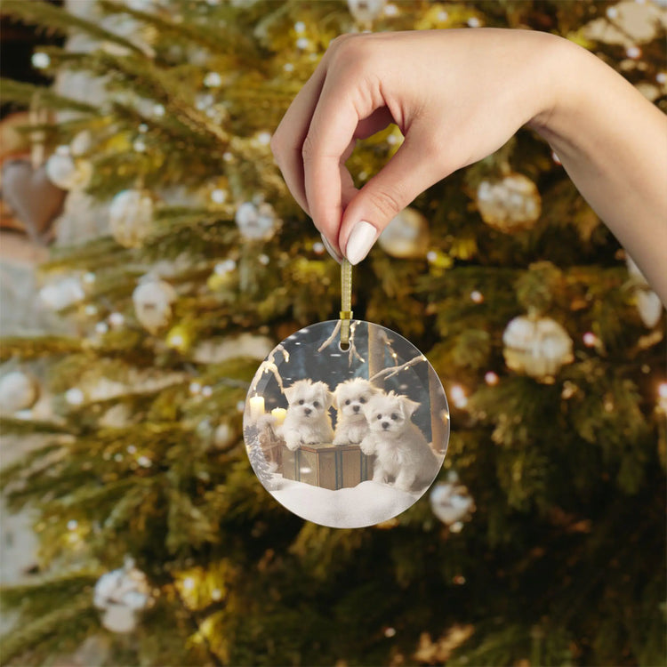 Glass Ornaments - Maltese Puppy Dog Lover Holiday Tree Decoration Home Decor Christmas Designs, Gift for Pet Lovers, Cute Dog Ornament, The Aurora Touch