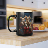 Black Mug, 15oz, Puppy Mug, Holiday Mug, Xmas tree, Puppy Art, Coffee Mug, Pet Lover Mug, Xmas Novelty Mug, Best Gift, Office Mug The Aurora Touch