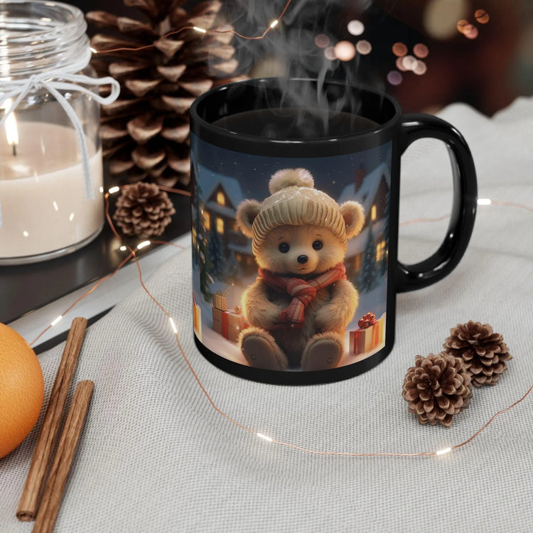 Adorable Holiday Bear 11oz Black Coffee Mug - Best Gift for Christmas, Housewarming, or Gift Exchange The Aurora Touch