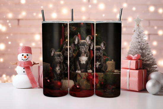 Holiday Tumbler with Straw, 20oz, Frenchie dogs, Holiday Tumbler, Designer cup, Dog lover cup, Sippy cup, Xmas gift, Stocking, Holiday The Aurora Touch