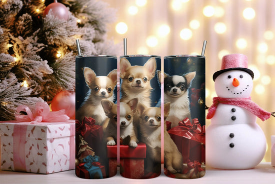Holiday Puppy Tumbler with Straw, 20oz, Chihuahua dogs, Pet lovers cup, Fancy Tumbler, Holiday Gifts, Best gift, Travelers cup, Xmas gift The Aurora Touch