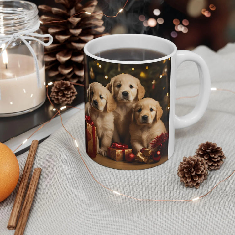 Ceramic Mug 11oz, Xmas Mug, Holiday Cup, Festive Mug, Office mug, Colleague Holiday gift, Golden Retriever, Fancy Mug The Aurora Touch