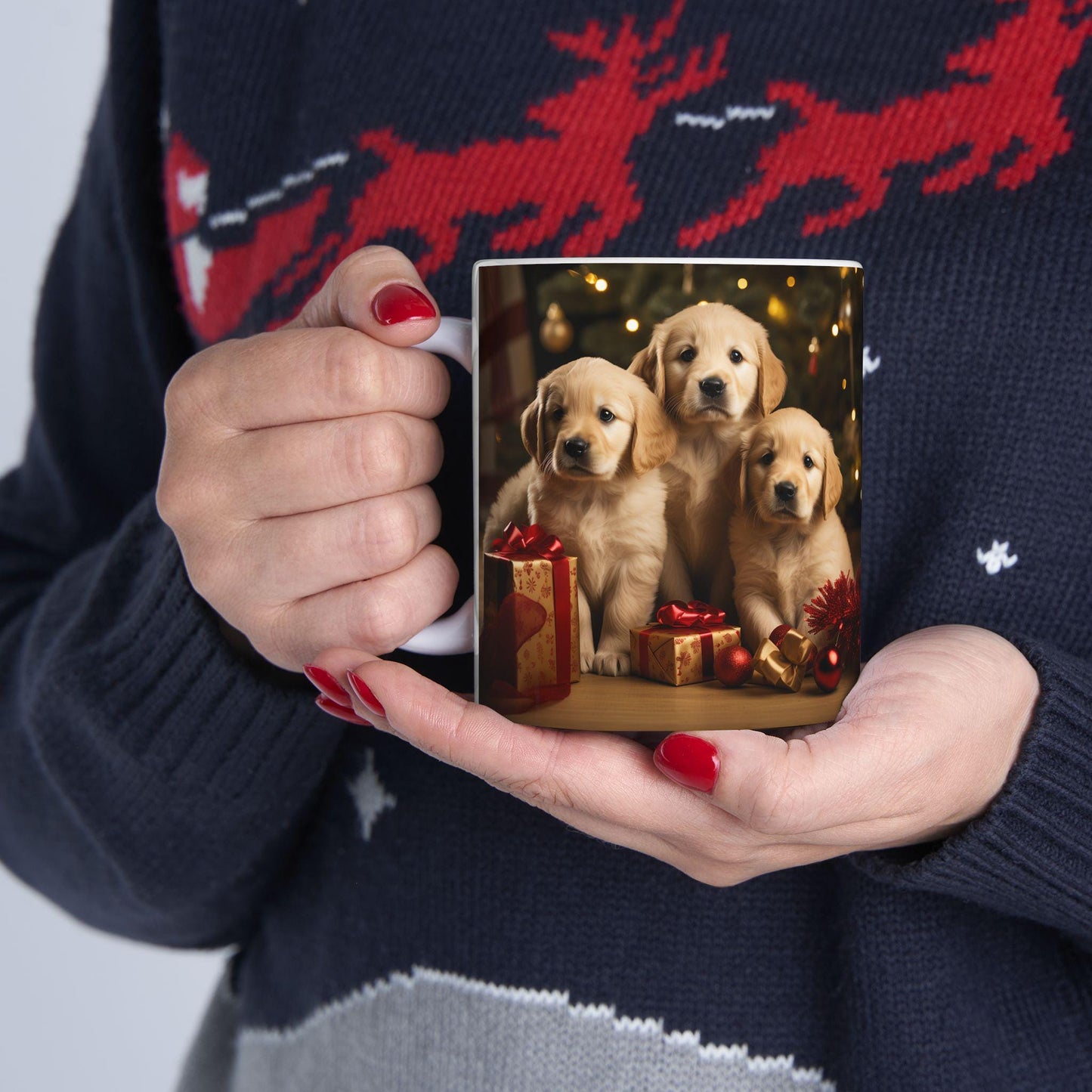 Ceramic Mug 11oz, Xmas Mug, Holiday Cup, Festive Mug, Office mug, Colleague Holiday gift, Golden Retriever, Fancy Mug