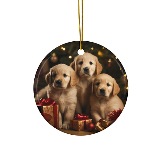 Ceramic Ornament, Golden puppies, Xmas tree decorations, Tree ornaments, Fancy decorations, Dog lovers delight, Home Decor, Holiday gift