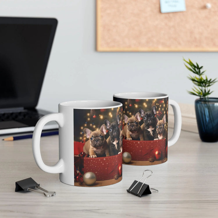 Frenchie Xmas Ceramic Mug 11oz | Puppy Lover Christmas Mug | Holiday Mug | Xmas Gift for Mom | Custom Mug | Holiday Decor | Morning Mug The Aurora Touch