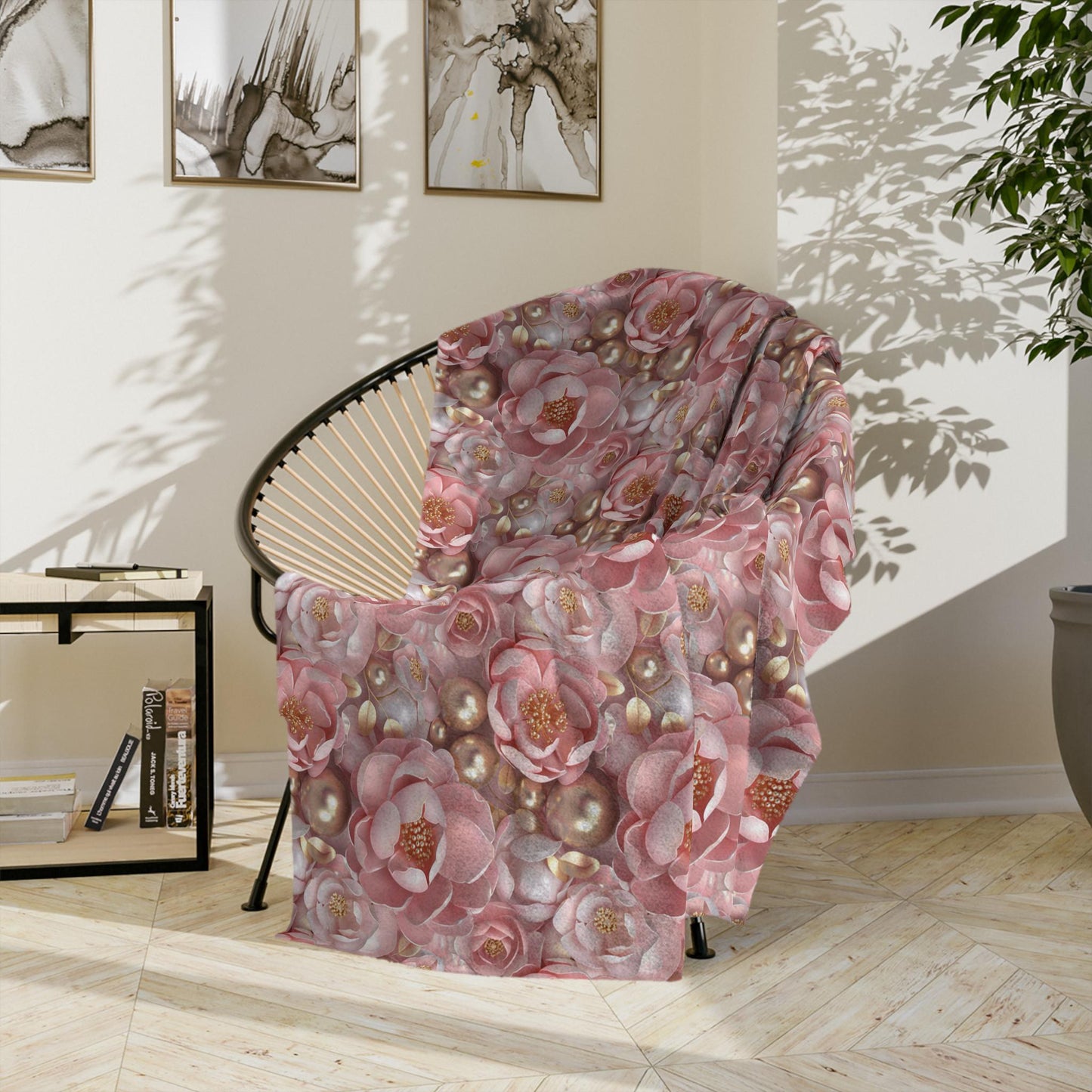 Blush Floral Velveteen Microfiber Blanket - Cozy Home Decor, Luxury Throw Blanket, Gift for Her, 3D Bedroom Accent, Wedding Gift