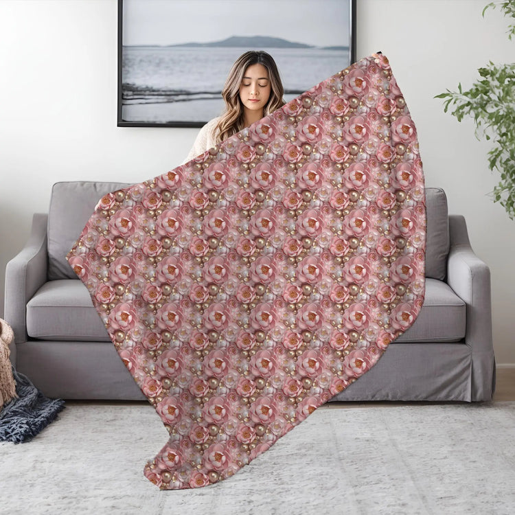 Blush Floral Velveteen Microfiber Blanket - Cozy Home Decor, Luxury Throw Blanket, Gift for Her, 3D Bedroom Accent, Wedding Gift The Aurora Touch