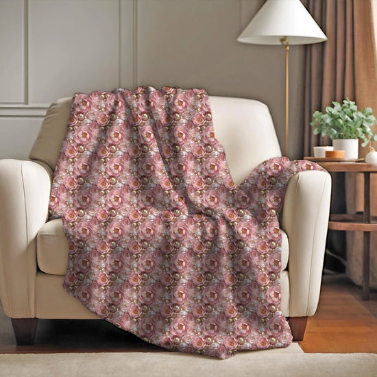 Blush Floral Velveteen Microfiber Blanket - Cozy Home Decor, Luxury Throw Blanket, Gift for Her, 3D Bedroom Accent, Wedding Gift The Aurora Touch
