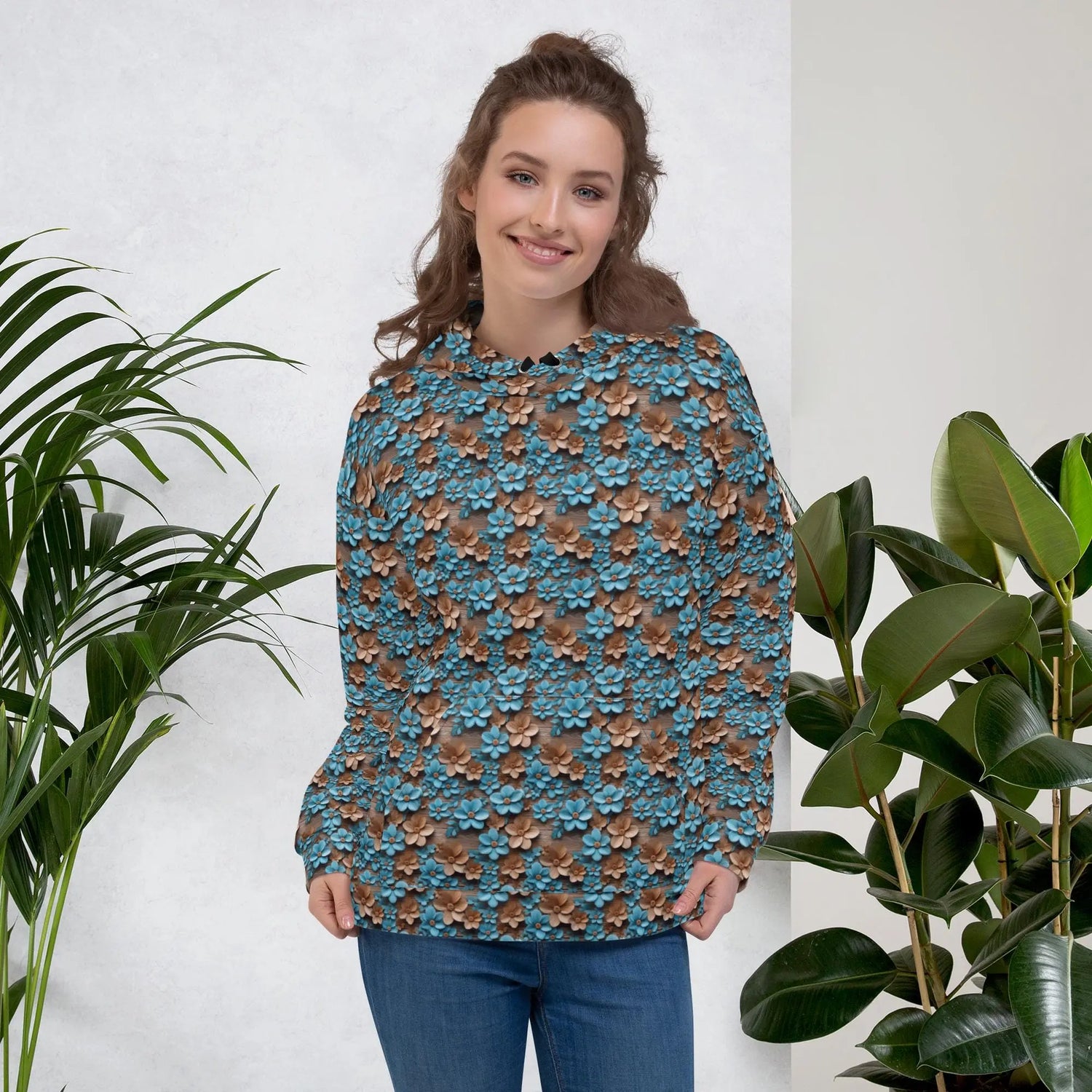 Warm Vibrant 3D Floral All Over Print Hoodie for Women - Stylish Cozy, Perfect for Fall & Winter