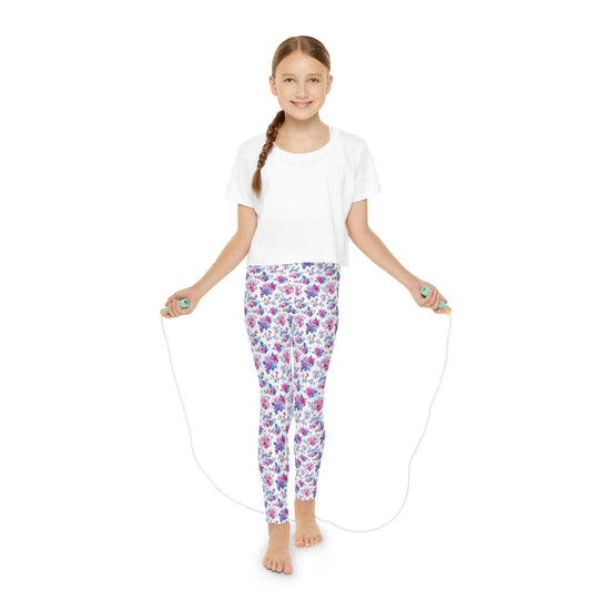 Floral Youth Full-Length Leggings, Stylish Girls Leggings, Comfortable Activewear, Trendy Spring Outfit, Gift for Young Girls The Aurora Touch