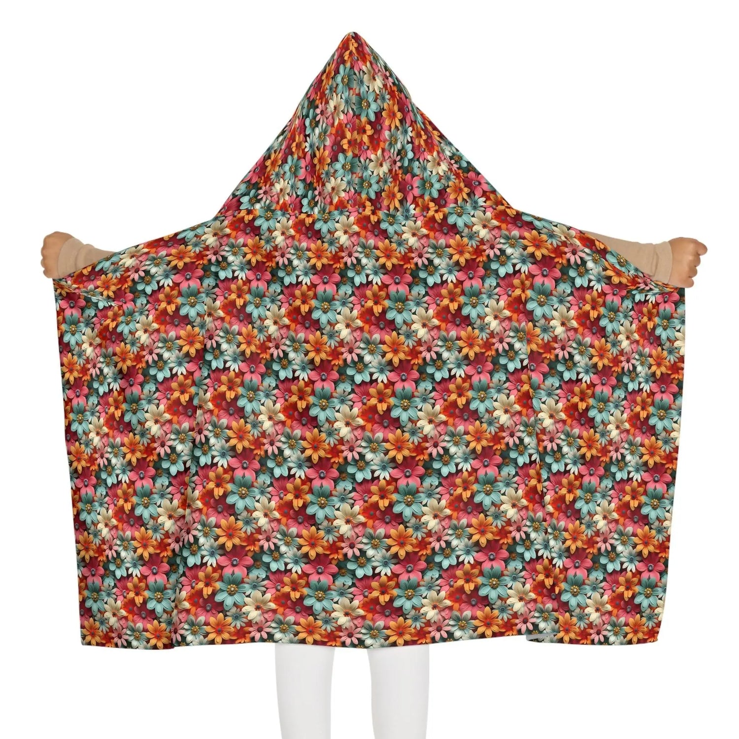 Colorful Floral Youth Hooded Towel - Fun and Cozy for Kids, Pool Days, Beach Trips, Summer Fun, Birthday Gifts, Bath Time The Aurora Touch