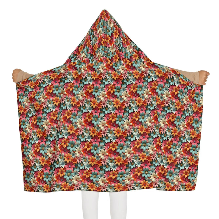 Colorful Floral Youth Hooded Towel - Fun and Cozy for Kids, Pool Days, Beach Trips, Summer Fun, Birthday Gifts, Bath Time The Aurora Touch