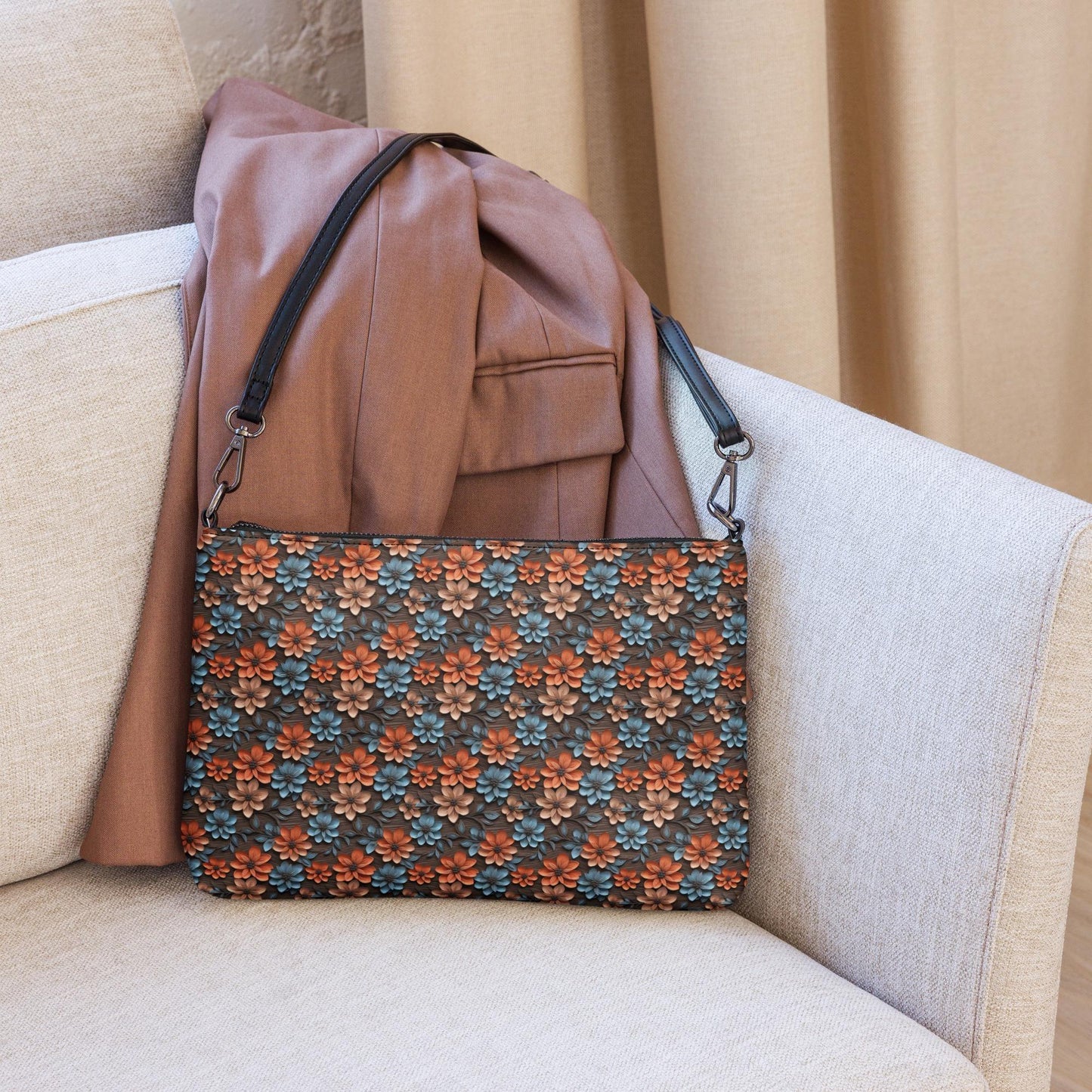 Warm Flowers All-Over Print Stylish Crossbody Bag - Unique Floral Print, Trendy and Functional Bag, Perfect for Daily Use, Gift for Her
