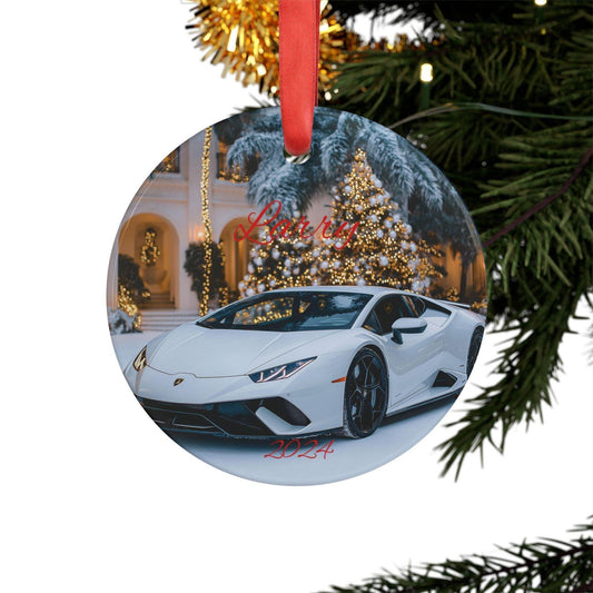 Personalized Car Lover's Acrylic Ornament, Custom Holiday Decor, Vehicle Enthusiast Gift, Christmas, New Year Ornament, White Lambo