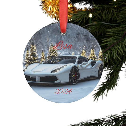 Personalized Holiday Acrylic Ornament, Custom Car Ornament, Christmas Decor, Unique Gift for Car Lovers, 2024 Decor, White Ferrari