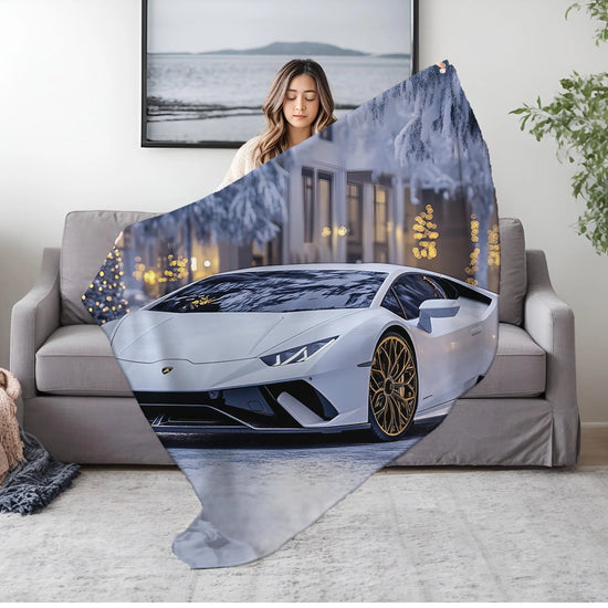 Luxurious Velveteen Plush Blanket featuring Sports Car - Cozy Throw for Car Enthusiasts, Gift for Him, Home Decor, Plush Blanket, Lamborgini The Aurora Touch