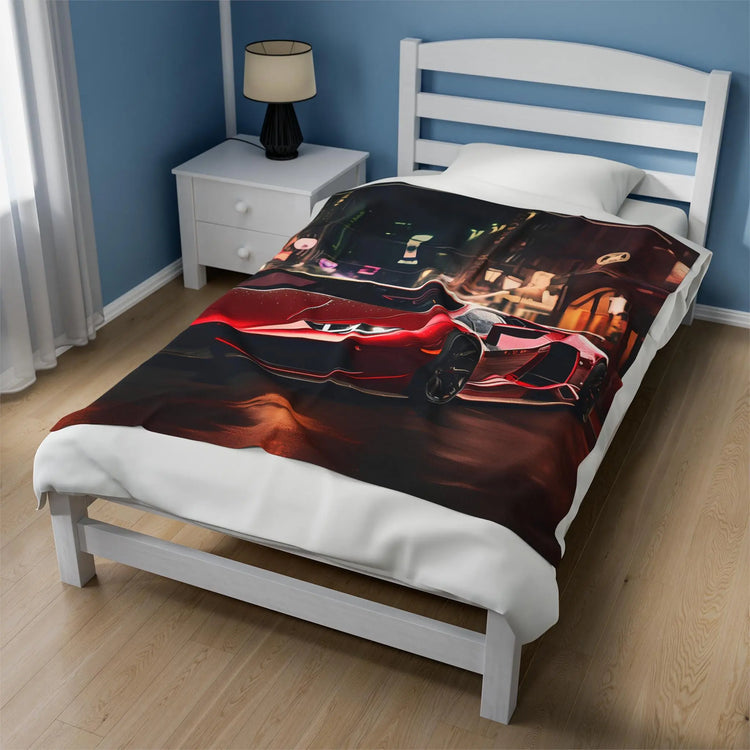 Velveteen Plush Blanket, Red Lamborghini soft fleece bed couch covering stylish modern exotic fast car room Teen dorm design decor