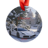 Personalized Acrylic Ornament with Ribbon, Custom Car Decoration, Holiday Keepsake, Unique Gift for Car Lovers, 2024 Memories, White Ferrari The Aurora Touch