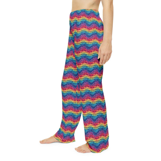 Vibrant Rainbow Wave Women's Pajama Pants, Cozy Loungewear, Comfortable Sleepwear, Colorful Gift Idea, Relaxing Home Style