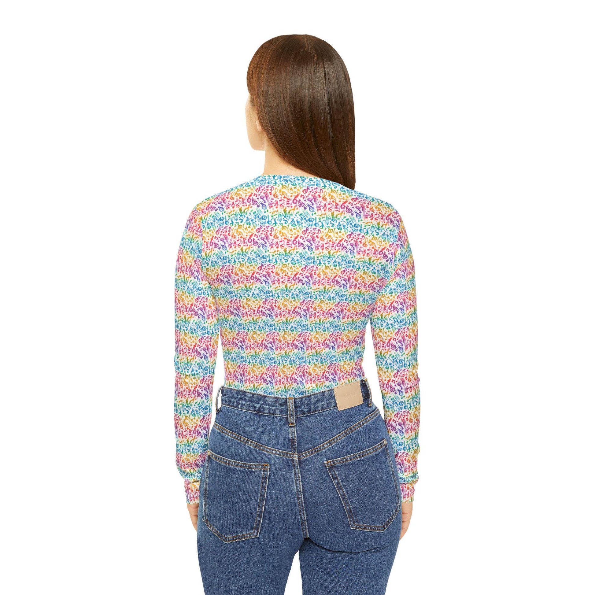 Colorful Women's Long Sleeve V-Neck Shirt, Fun Casual Top, Spring Fashion, Gift for Her, Vibrant Layering Piece