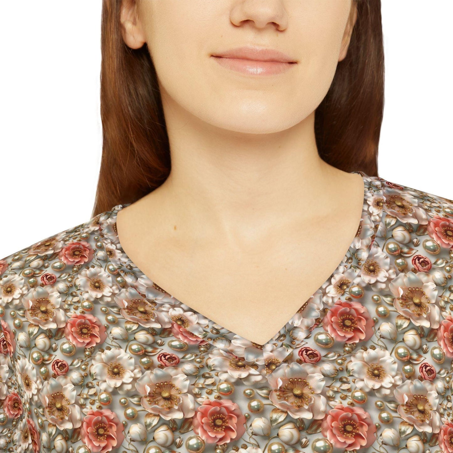 Floral Women's Long Sleeve V-Neck Shirt, Boho Top, Cozy Fashion, Gift for Her, Spring Style, Everyday Wear