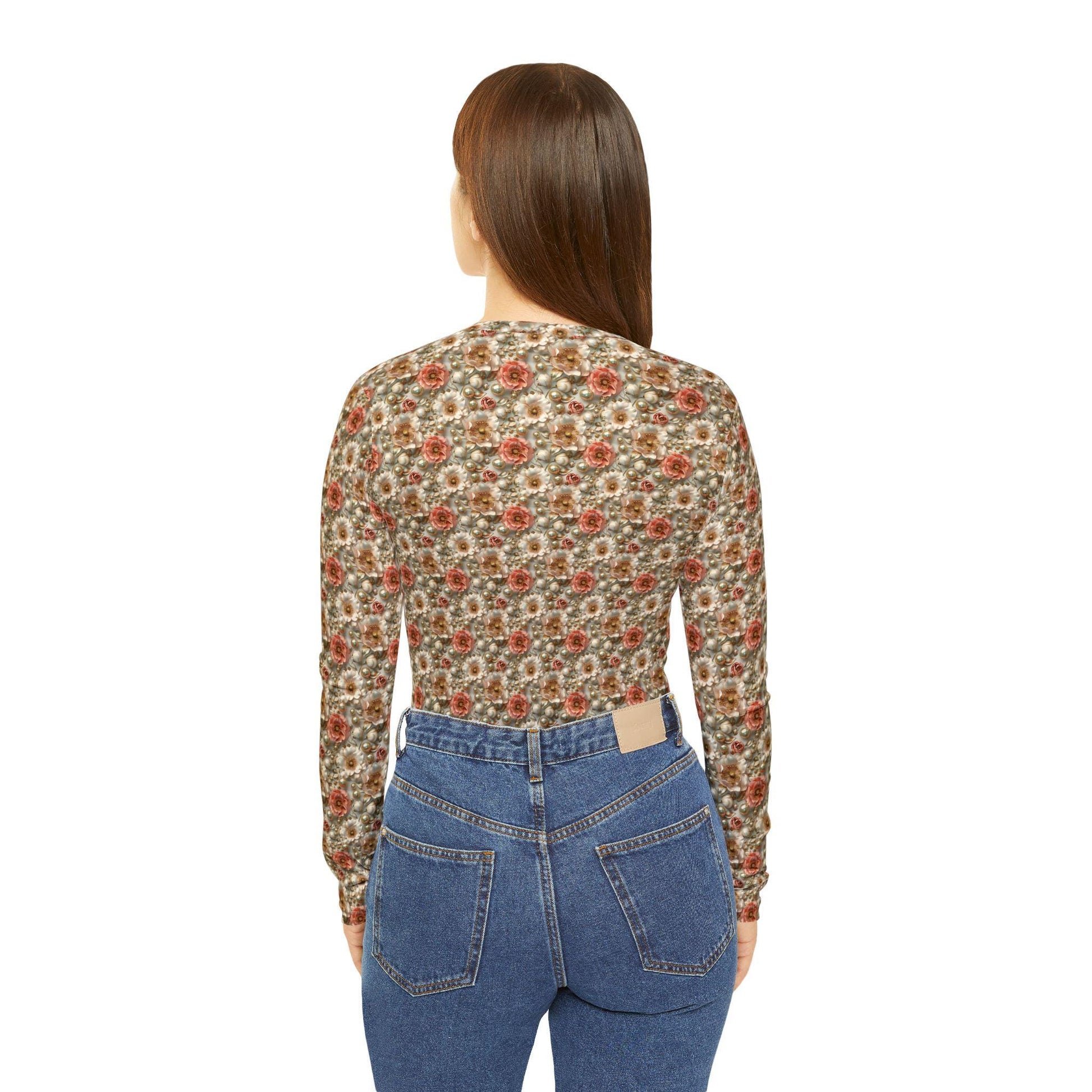 Floral Women's Long Sleeve V-Neck Shirt, Boho Top, Cozy Fashion, Gift for Her, Spring Style, Everyday Wear