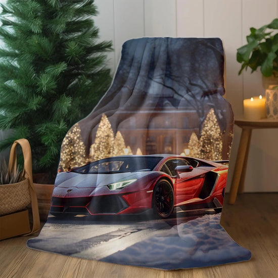 Lamborghini Holiday Velveteen Plush Blanket, Luxury blankets, Xmas Blankets, Bedroom Blanket, Couch Throw, Boys Bedroom, Car Lover Gift The Aurora Touch