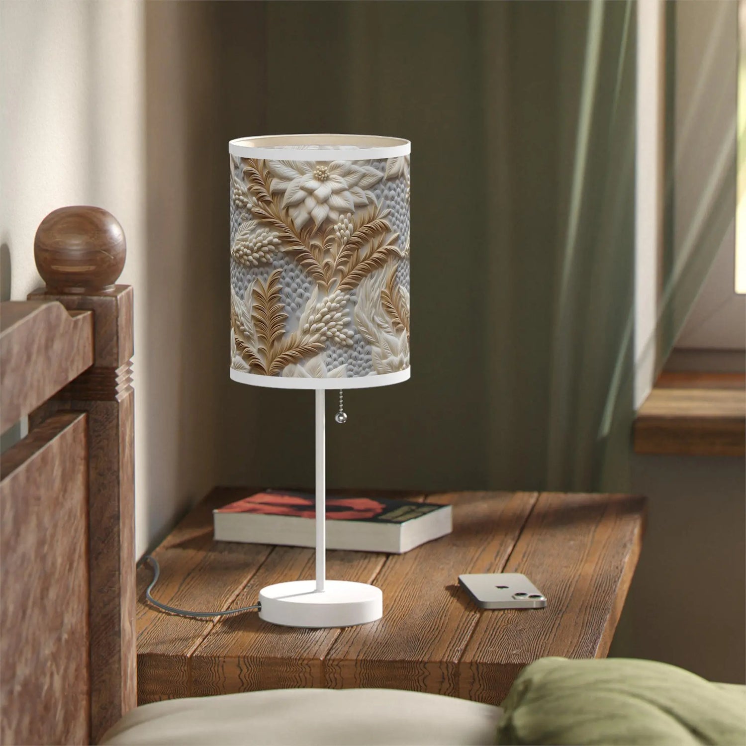 Botanical Pattern Table Lamp, Home Decor, Cozy Atmosphere, Floral Design, Bedroom Lighting, Housewarming Gift, Elegant Table Lamp