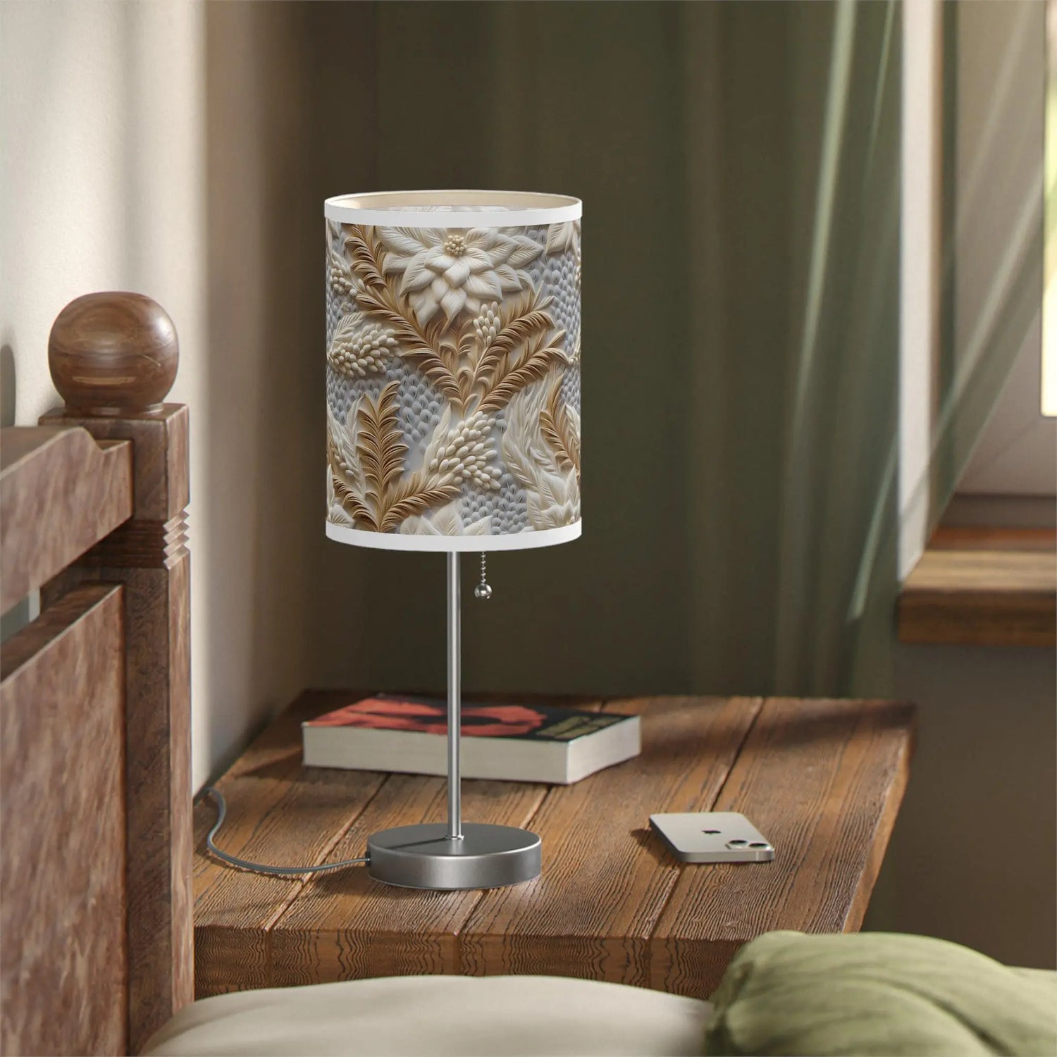 Botanical Pattern Table Lamp, Home Decor, Cozy Atmosphere, Floral Design, Bedroom Lighting, Housewarming Gift, Elegant Table Lamp