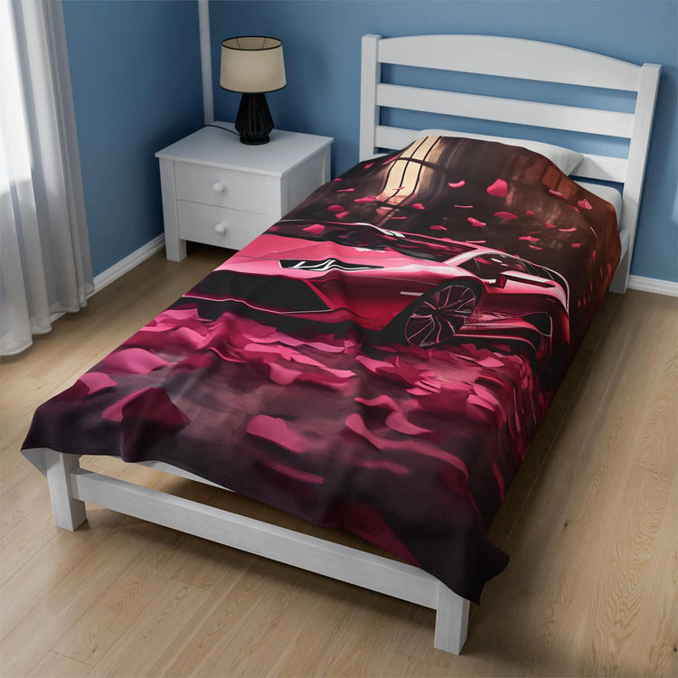 Valentines Plush Blanket - Pink Cozy Bed Cover, Stylish Couch Throw, Pink Barbie, Lamborghini, Velveteen Plush Blanket