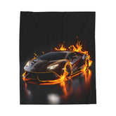 Plush Blanket, Race Car Portrait, Exotic Car Art, Stylish, Young Teen Gift, Teen Bedroom Decor, Black Lamborghini The Aurora Touch