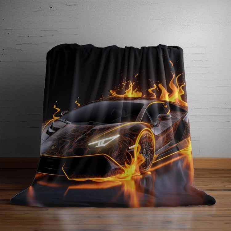 Plush Blanket, Race Car Portrait, Exotic Car Art, Stylish, Young Teen Gift, Teen Bedroom Decor, Black Lamborghini The Aurora Touch