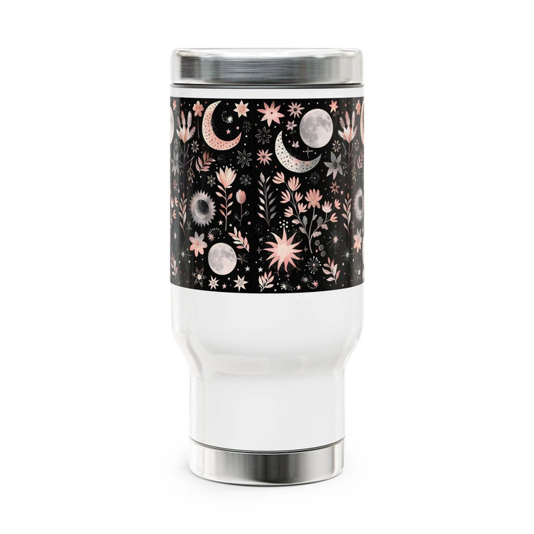 Celestial Floral Travel Mug, Beautiful Insulated Coffee Cup with Handle, Perfect for Gifts, Camping, Road Trips and Daily Use, 14oz The Aurora Touch