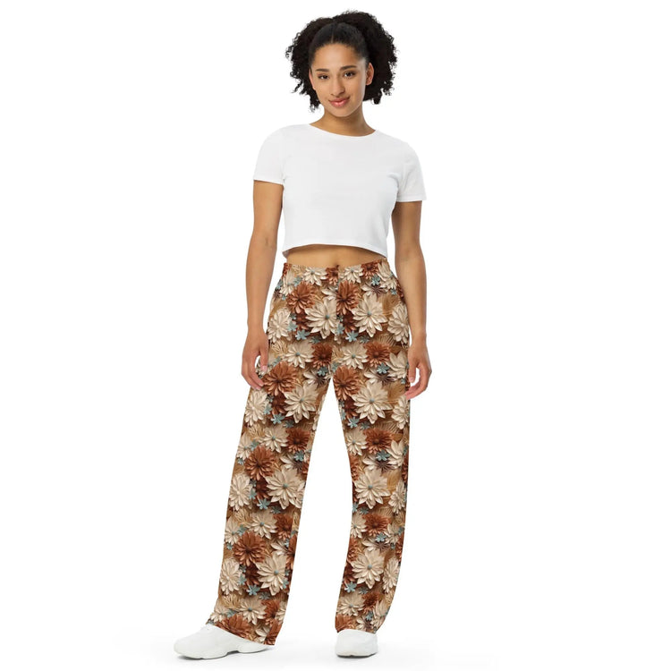 All-Over Floral Print Wide-Leg Pants – Stylish & Comfortable Women&