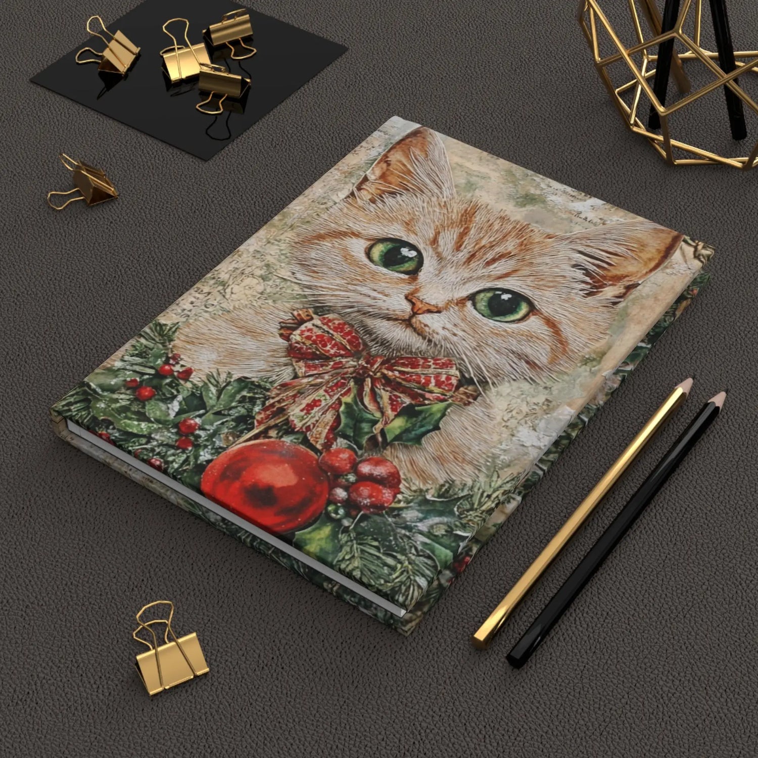 Christmas Cat Journal, Holiday Notebook, Festive Writing Gifts, Cat Lover&