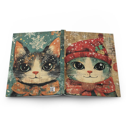 Whimsical Cat Hardcover Journal | Cute Cat Diary, Christmas Gift, Pet Lover Notebook, Winter Journal, Vintage Style Stationery