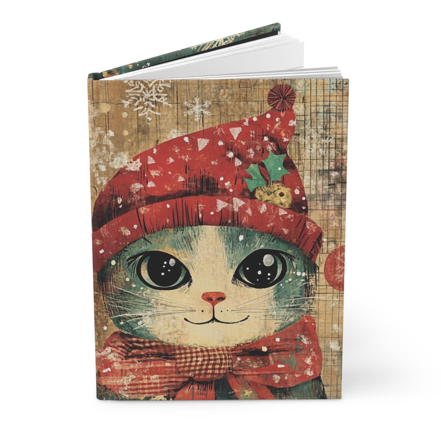 Whimsical Cat Hardcover Journal | Cute Cat Diary, Christmas Gift, Pet Lover Notebook, Winter Journal, Vintage Style Stationery