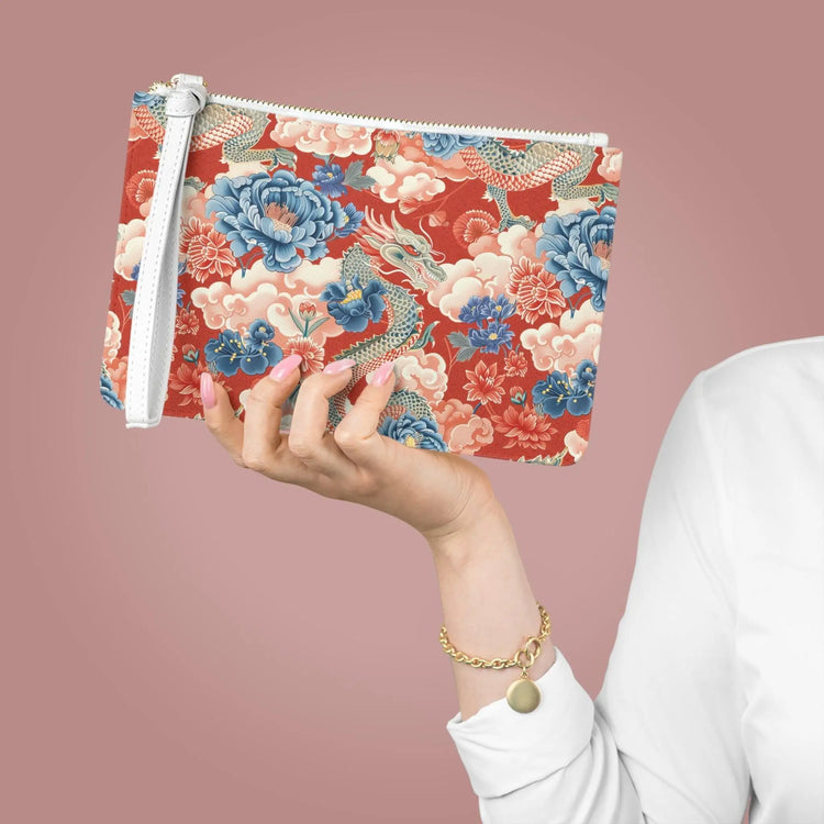 Dragon & Floral Print Clutch Bag, Stylish Accessory, Perfect for Travel, Evening Events, Gifts, Fashion Statement The Aurora Touch