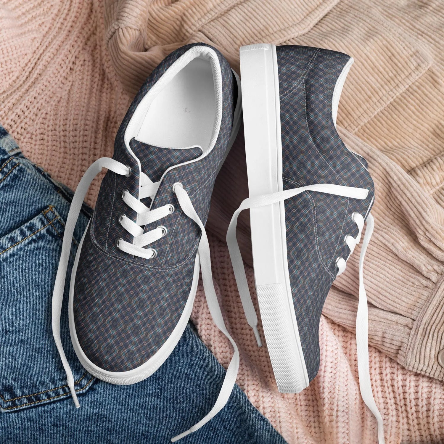 Men’s Geometric Pattern Casual Lace-Up Canvas Shoes – Trendy, Comfortable & Stylish Footwear for Everyday Wear